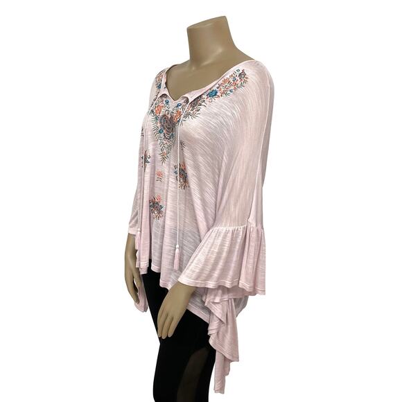 Entro Embroidered Waterfall Melange Poncho Sz L New Pink Boho Peasant Top - Picture 3 of 10
